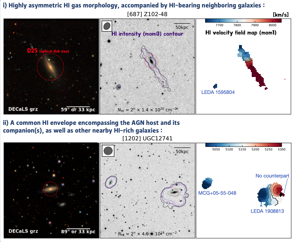DECaLS optical images, HI intensity contours and HI velocity fields for the AGN hosts Z102-48 and UGC 12741